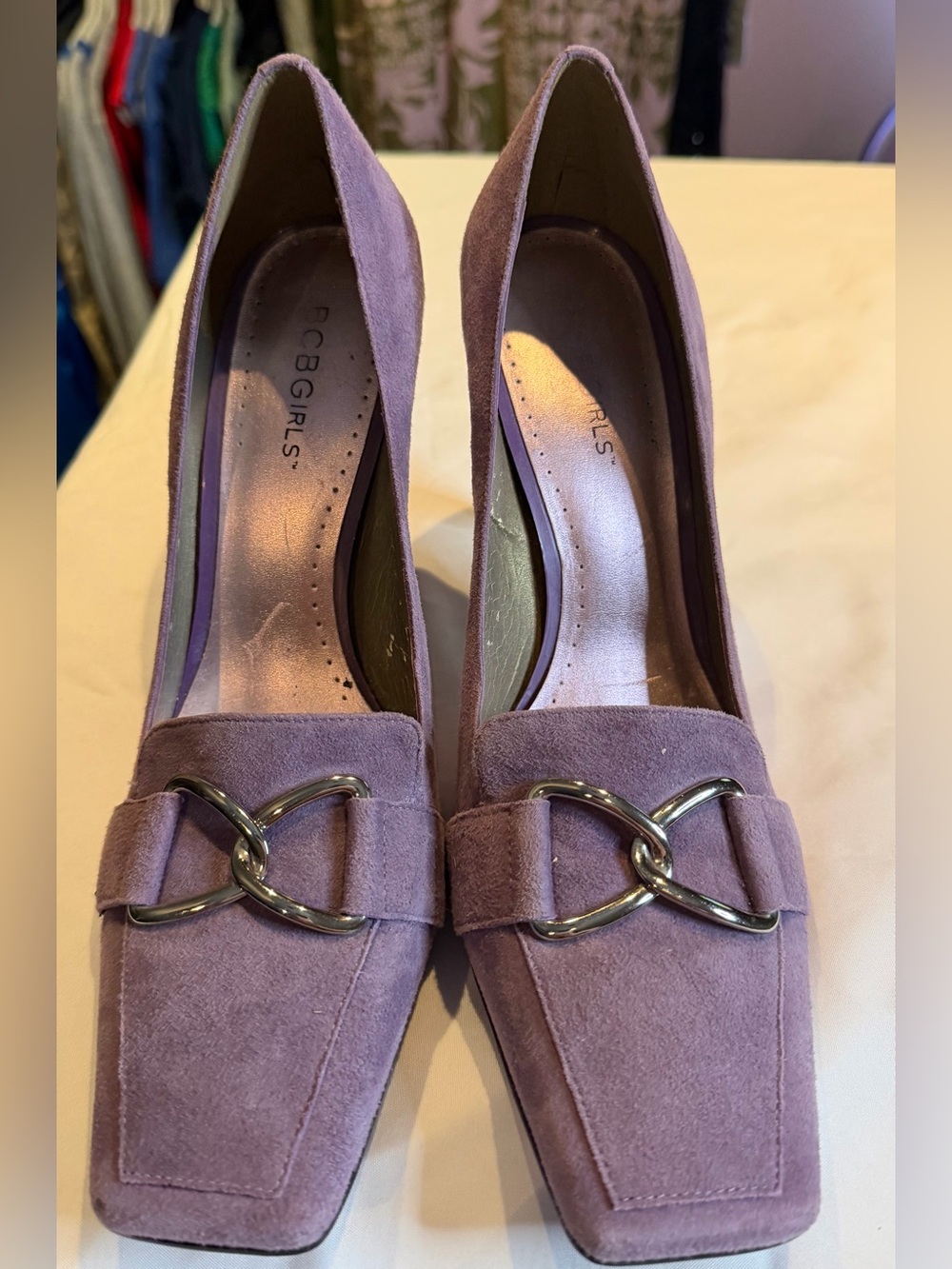 BCBG Purple Suede Chain-Accent Pumps